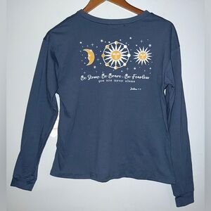 Moonchild NEW Womens Joshua 1:9 Celestial Sun Moon Shirt Tee Top Sz XS